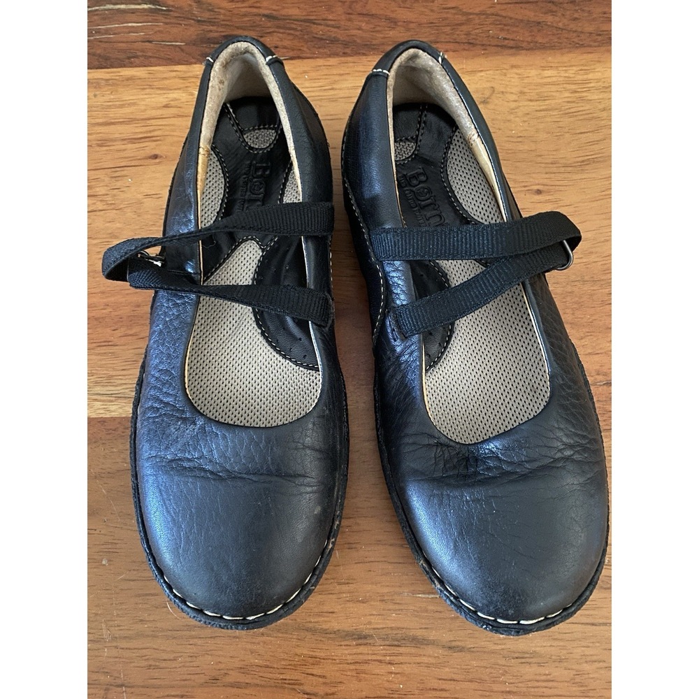 BORN Mary Jane Flats Shoes Size 1.5 Black Leather Slip On Flats